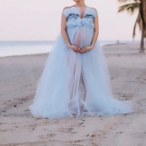 Custom made sky blue tulle maternity dress